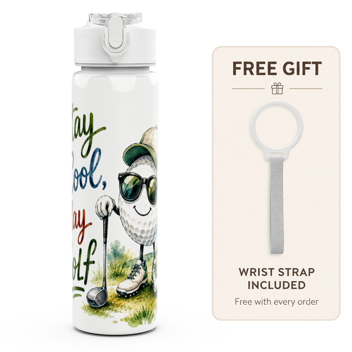 TEMU 1pc 1pcs Stay Cool Golf-themed Straw Water Bottle - Leakproof Reusable Suitable For Travel, Running,, Camping | Uv Printed Durable Plastic Cup
