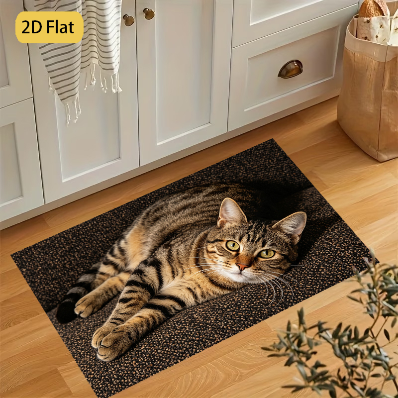 TEMU [2d Flat] Striped Pattern Door Mat, Plastic Bottom, Nordic Style Living Room Carpet, Bedroom Bedside Rug,