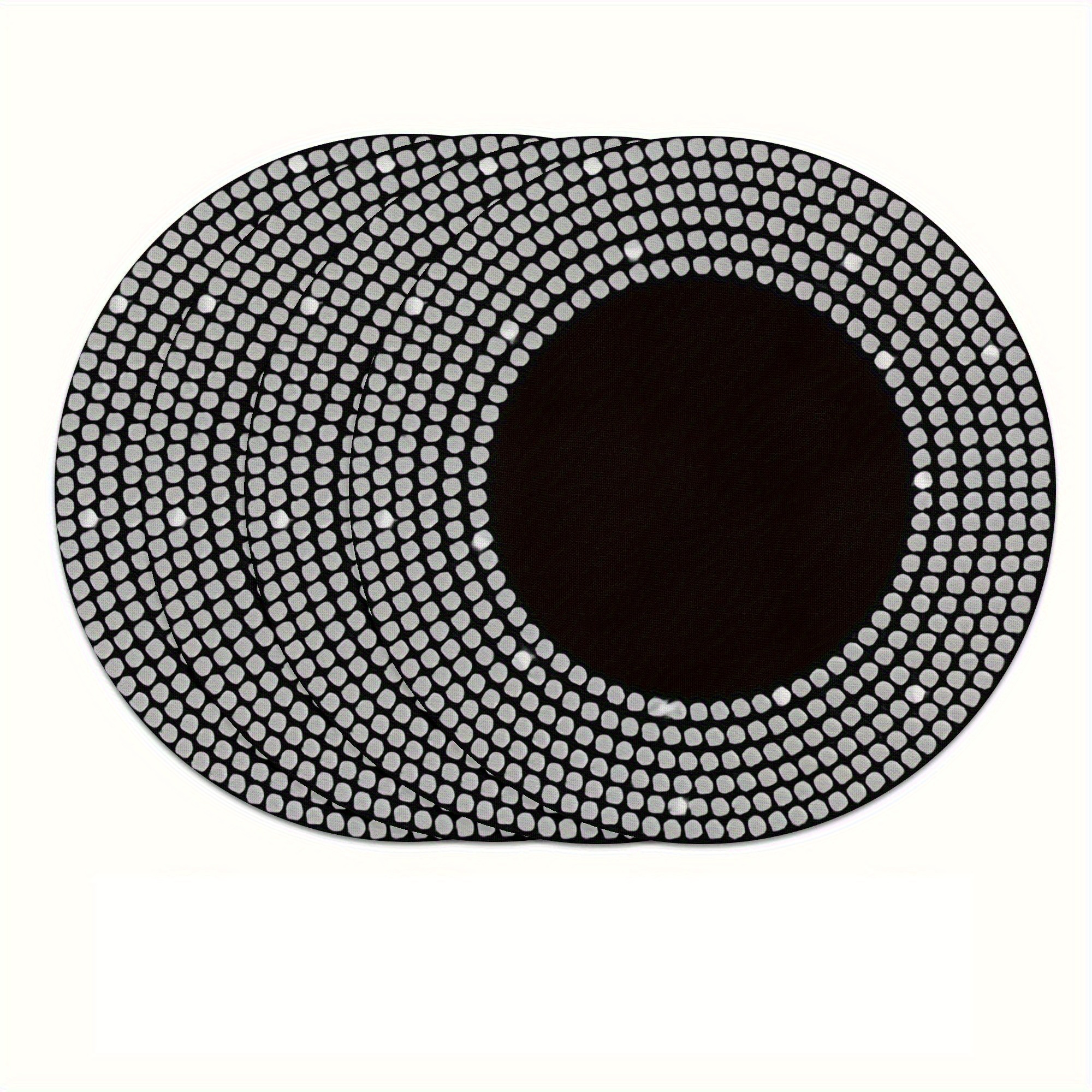 TEMU 4pcs Set Of Elegant Black And White Polka Dot Placemats - Non-slip, Washable Placemats Set, Perfect For Home Decor, Dining Table, Kitchen,