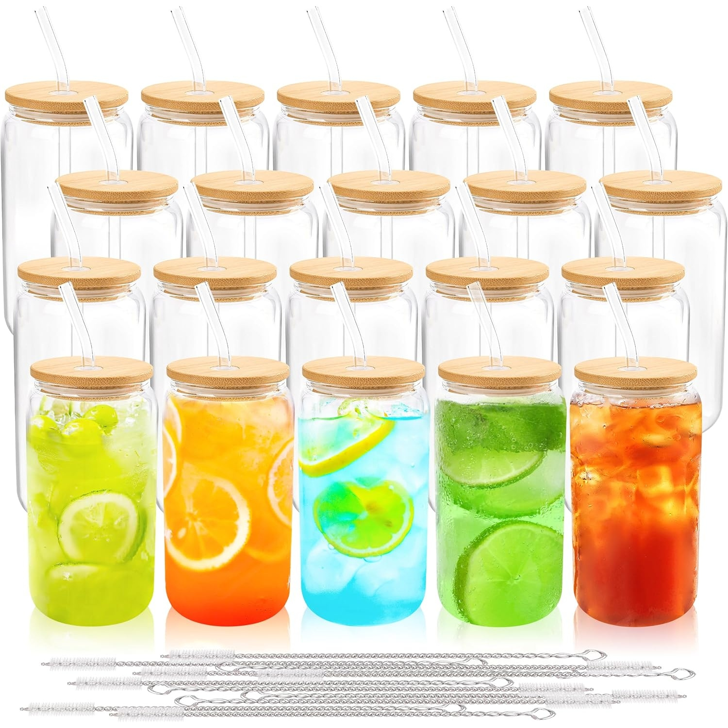 TEMU Bulk Set Of 24 Glass Cups Featuring Lids And Glass Straws, Designed For Iced Coffee, Perfect For Parties, Weddings, Cafes, Boba Shops, And Gifts