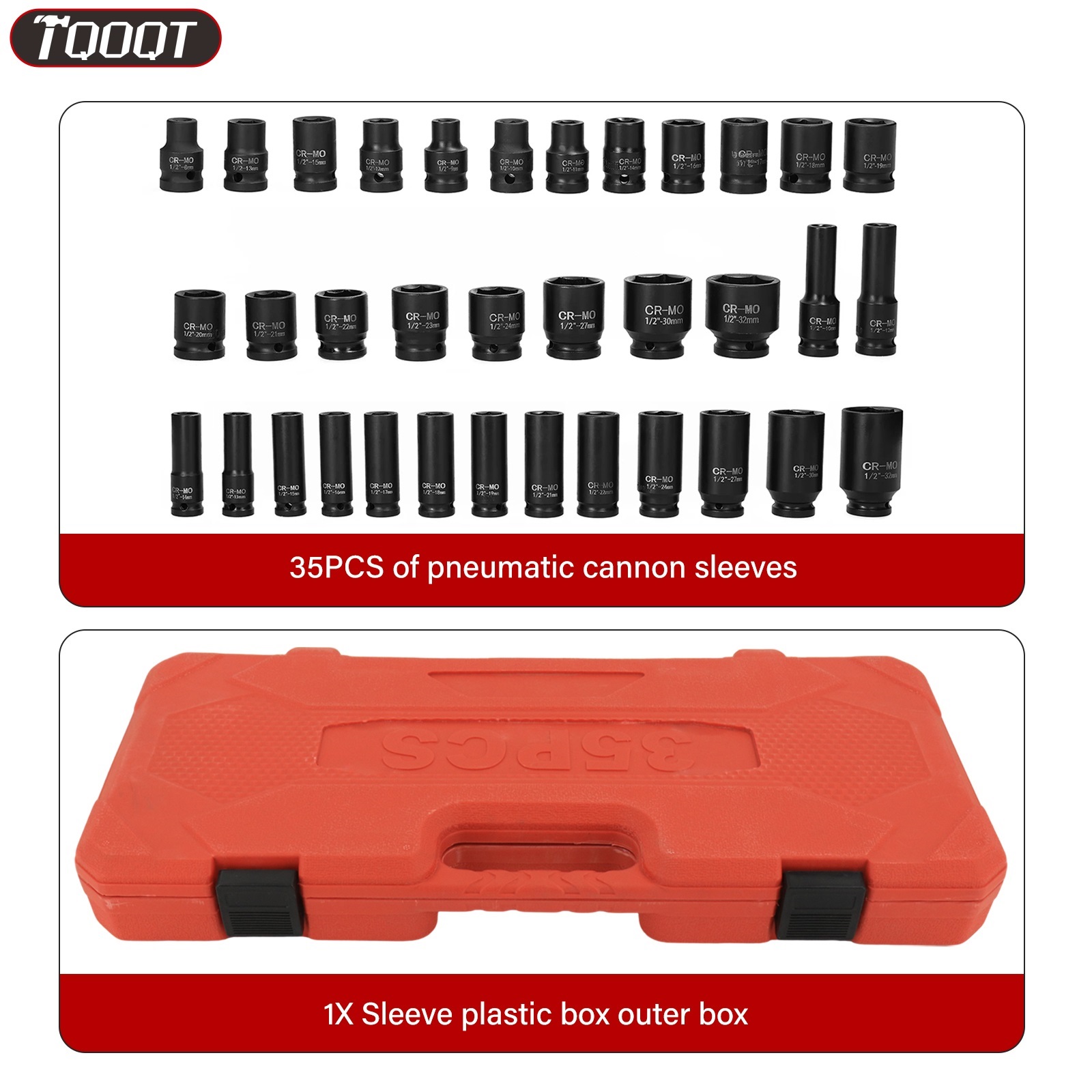 TEMU [deep Impact Socket] 35pcs Universal 1/ 2' Deep Impact Socket Tool Set | 8-32mm Pneumatic Impact Socket Set | Perfect For Repair And Heavy-duty