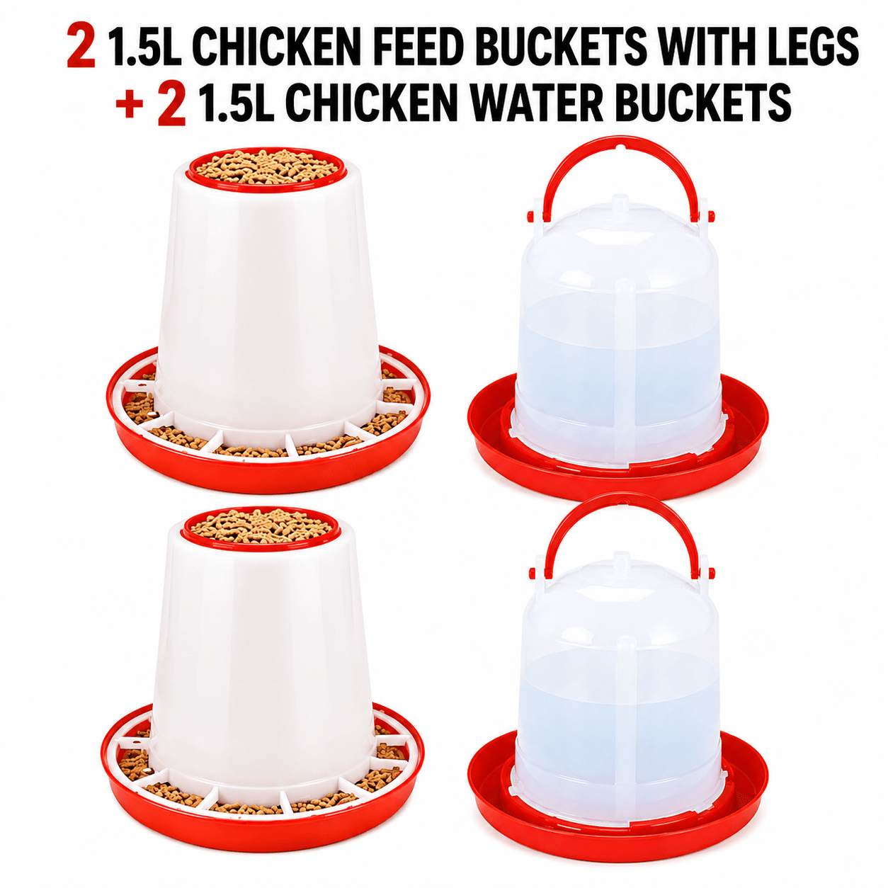 TEMU 4pcs 1.5kg/1.5l Large Capacity Chicken Feeder And Waterer Set, Grid Style Poultry Feeding Buckets, Food And Water Container For Chicks, Ducks,