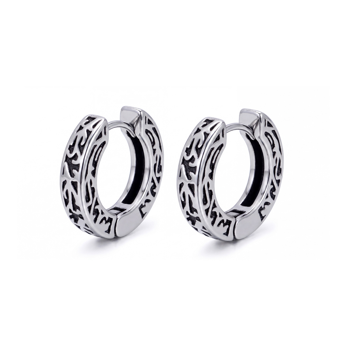 Image of 1 Pair Of S925 Retro Hollowed-out Antique Design Earrings. Relief Pattern-hop Street Trendy Additions. For Couples And Expressing