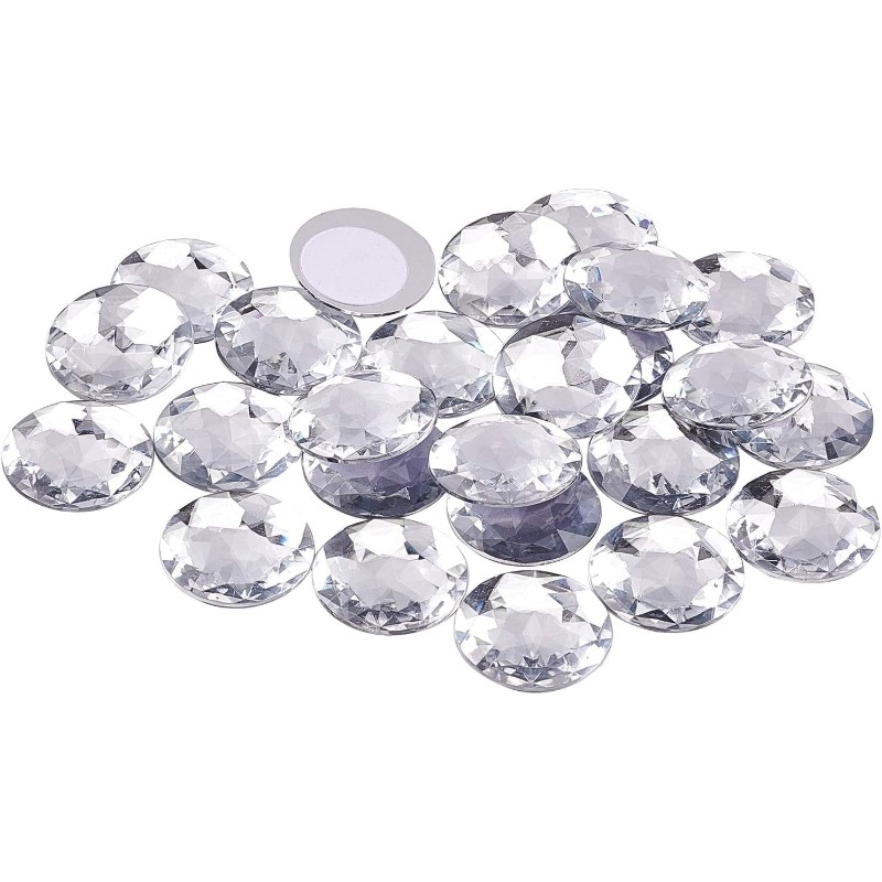Image of 10pcs 30mm (1.18inch) Flat Back Round Acrylic Rhinestone Self-adhesive Plastic Circle Gems Bling Sticker Ornamental Craft Crystals For Costume Making Cosplay Jewels Invitations Crafts