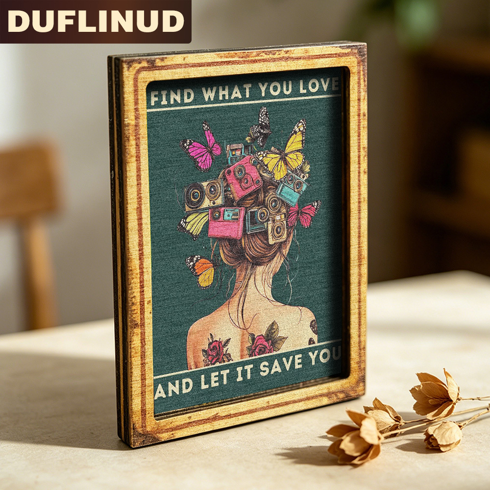 TEMU Retro Art Fridge Magnet, Mini Decorative Plaque With Photography And Design, Exquisite Illustration Style, Wooden Fridge Sticker, Refrigerator