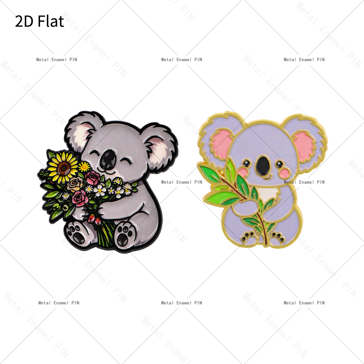 TEMU 2d Flat 2pcs/set Cute Cartoon Koala Lapel Pins Enamel Pins And Brooches Badge Pins For Backpacks Bags Backpack Cool Decoration Friend For Gifts