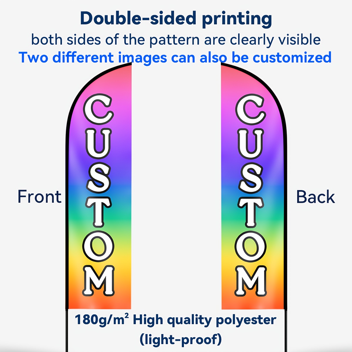 TEMU Customizable Feather Flag Set With 2.4m Pole Option - Durable 110g Knit Polyester, Available Additions, Water Bag Style For Flat Ground Use,
