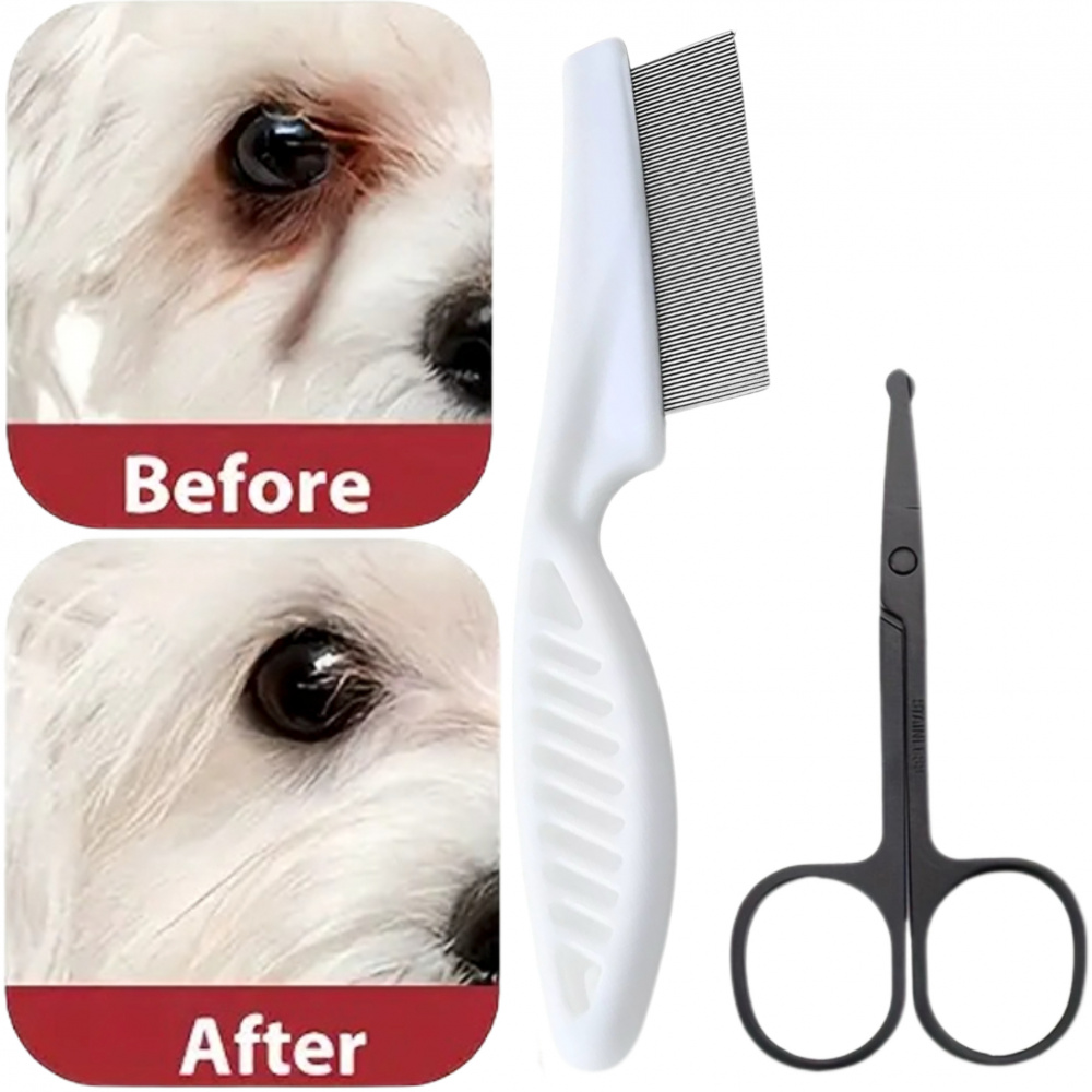 2pcs Dog Comb Set, Dog Stuff, Round Head Dog Tear Cut Face Comb Set, Durable Pp Material For Eye Hair Trimming, Suitable For Puppies Kittens Adult Dogs Cats
