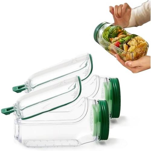 2pcs mason jar salad container side opening lunch box with sauce compartment microwave dishwasher freezer safe portable meal carrier for