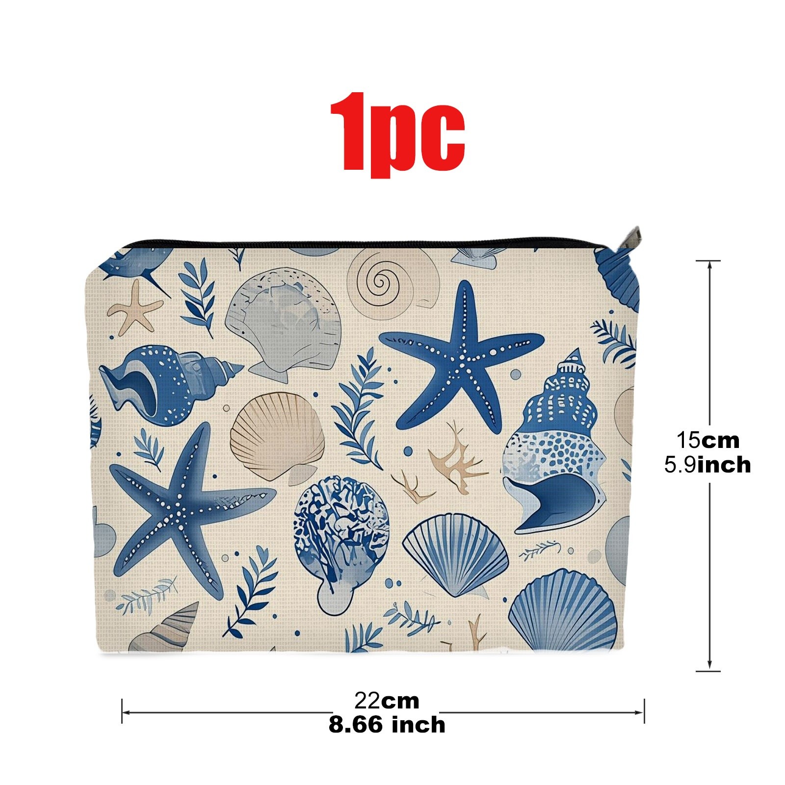 TEMU 1pc Ocean - Themed Makeup Bag, Double - Sided Design, Size 5.9in*8.66in, Polyester Material, Featuring Patterns, Ideal For Storage, Travel