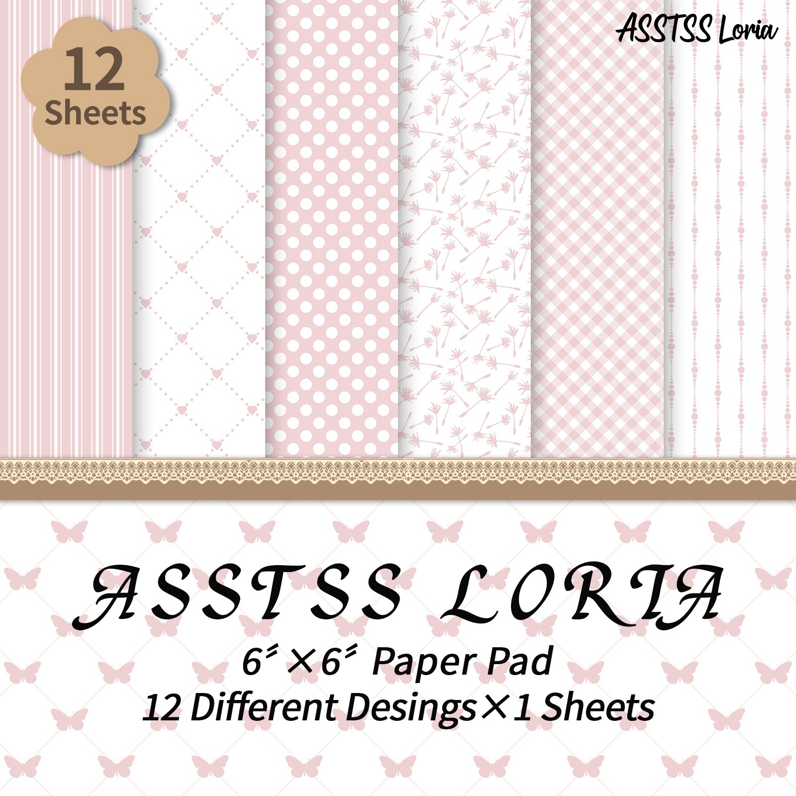 ASSTSS Loria blok papirja za scrapbooking, težek, 12 listov - Rožnati karo vzorec, primeren za journaling, kolažno umetnost, izdelavo voščilnic,