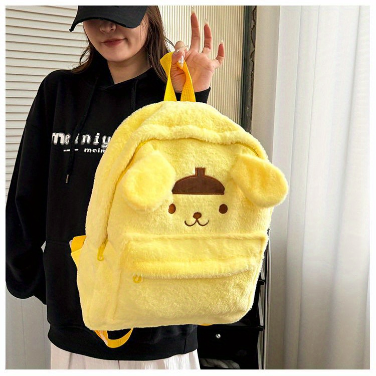 [Officially Licensed] Sanrio Plush Backpack Suitable for - Cute Y2K School Bag with Yellow Duck & Pink Rabbit Characters, Soft Lightweight Backpack, Large Capacity Bookbag Gift for, for Teenager