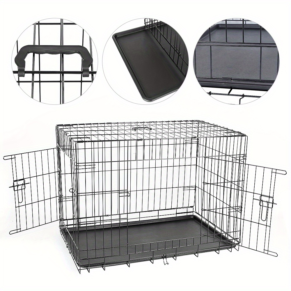 42 Inch Dog Crate, Double Door Design, Multifunctional Partition, 106*76*71cm, Black.