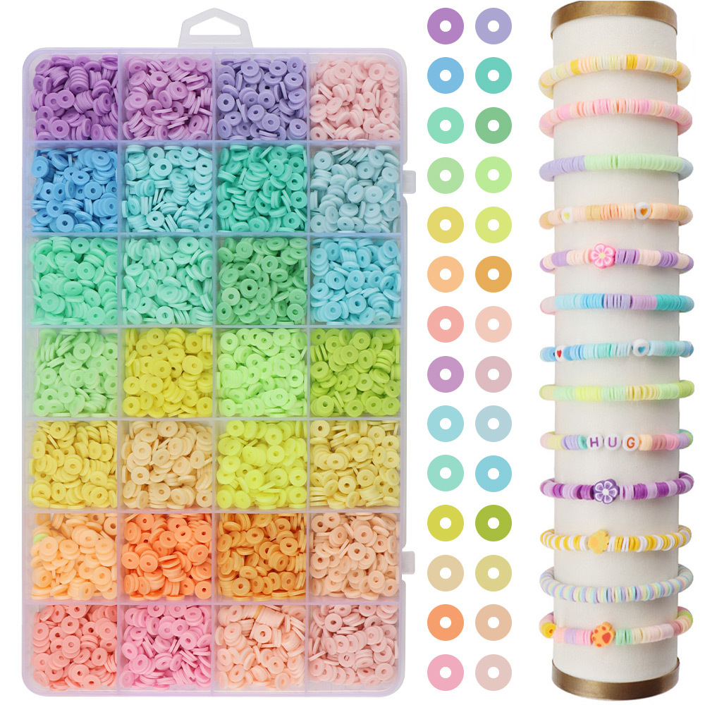TEMU Ensemble de 3200 perles Heishi en polymère | Kit de perles de terre pour bracelets, perles plates pour la fabrication de bijoux, kits de