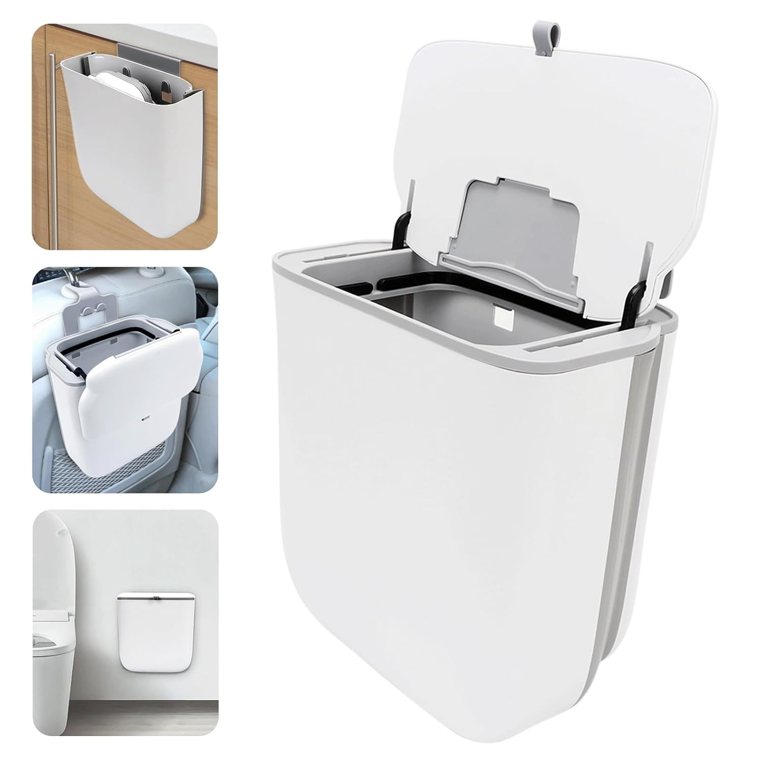 1pc Collapsible Hanging Trash Bin 10l Cover Waste Holder Camping Rv Portable Rubbish Container