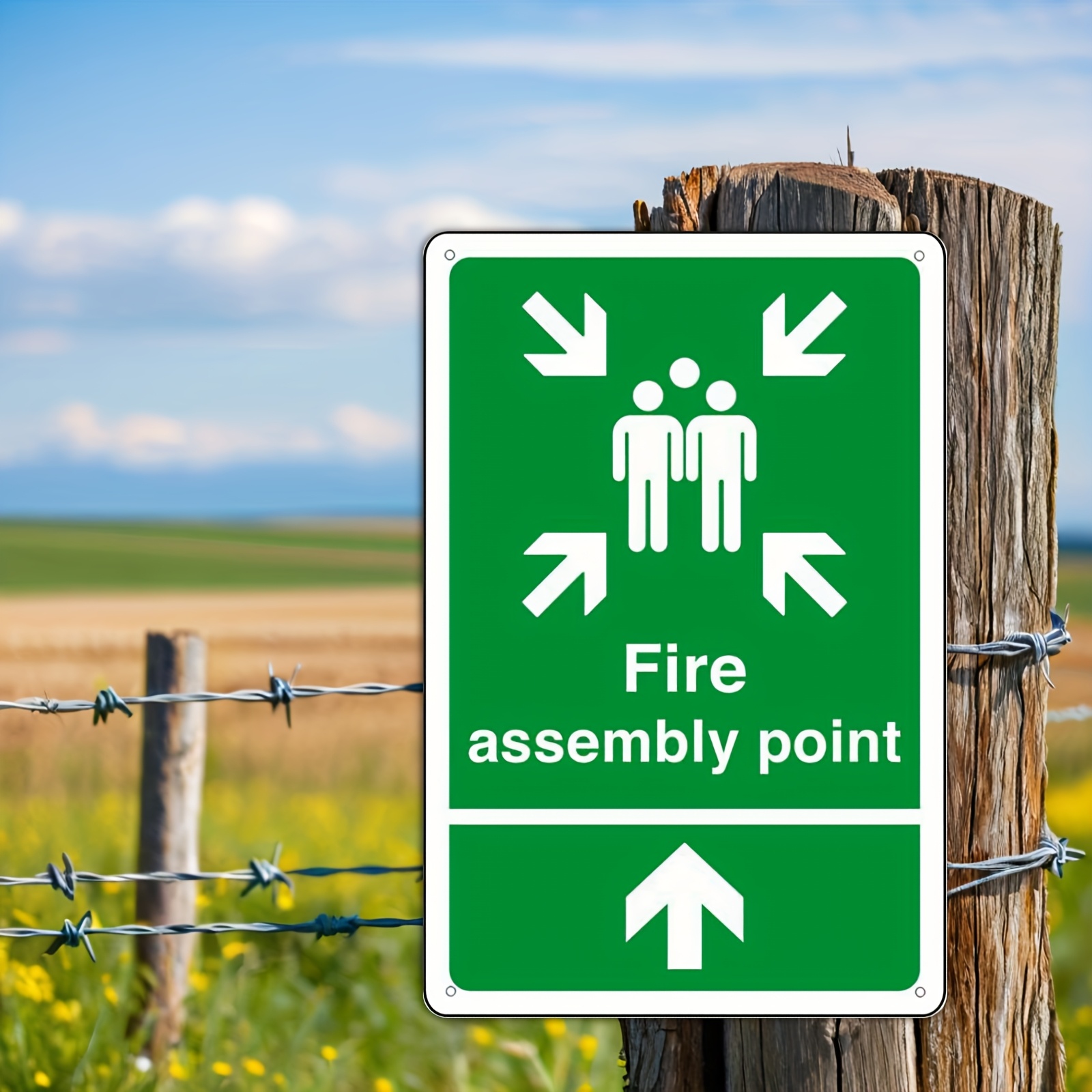 TEMU 2d Flat, 2d Flat Plane, 1pc Iron "fire Assembly Point" Arrow Sign - Safety Sign - Commercial Signage, Parking Safety Wall Decor Metal Plaque, 2d