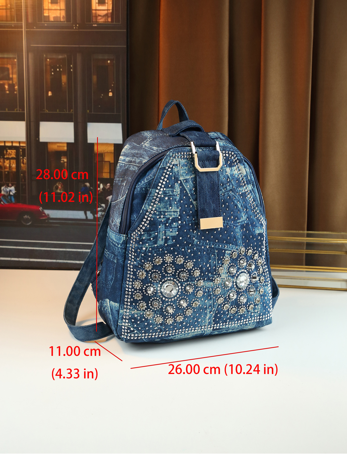 Rhinestone Embellished Mini Backpack on model