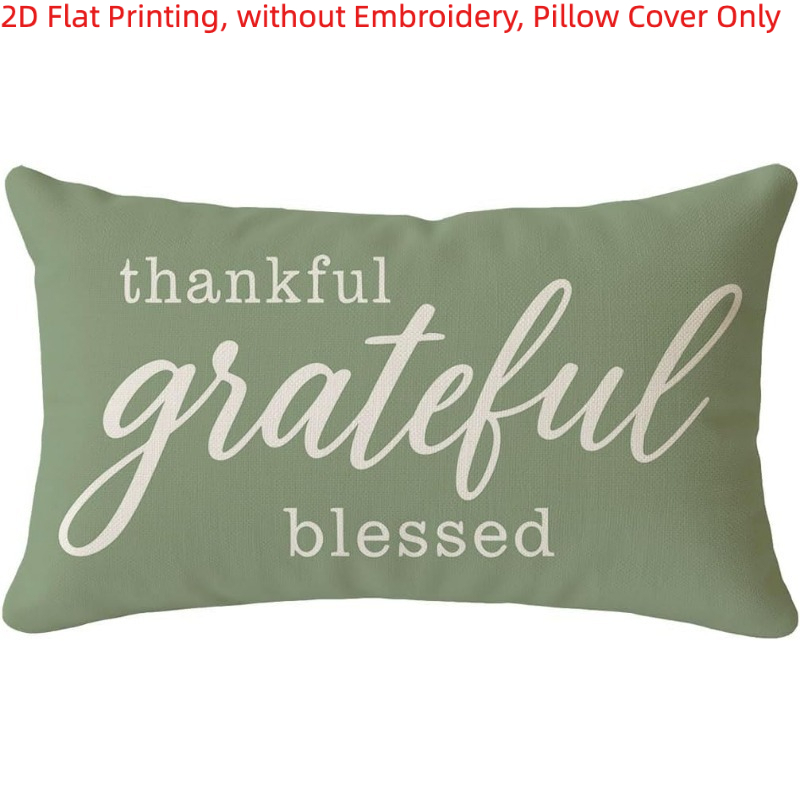 TEMU 1pc, 2d Flat Printing, Grateful Thankful Blessed Sage Green Throw Pillow Cover, Single-sided Printing, Without Embroidery, Pillow Inserts Not