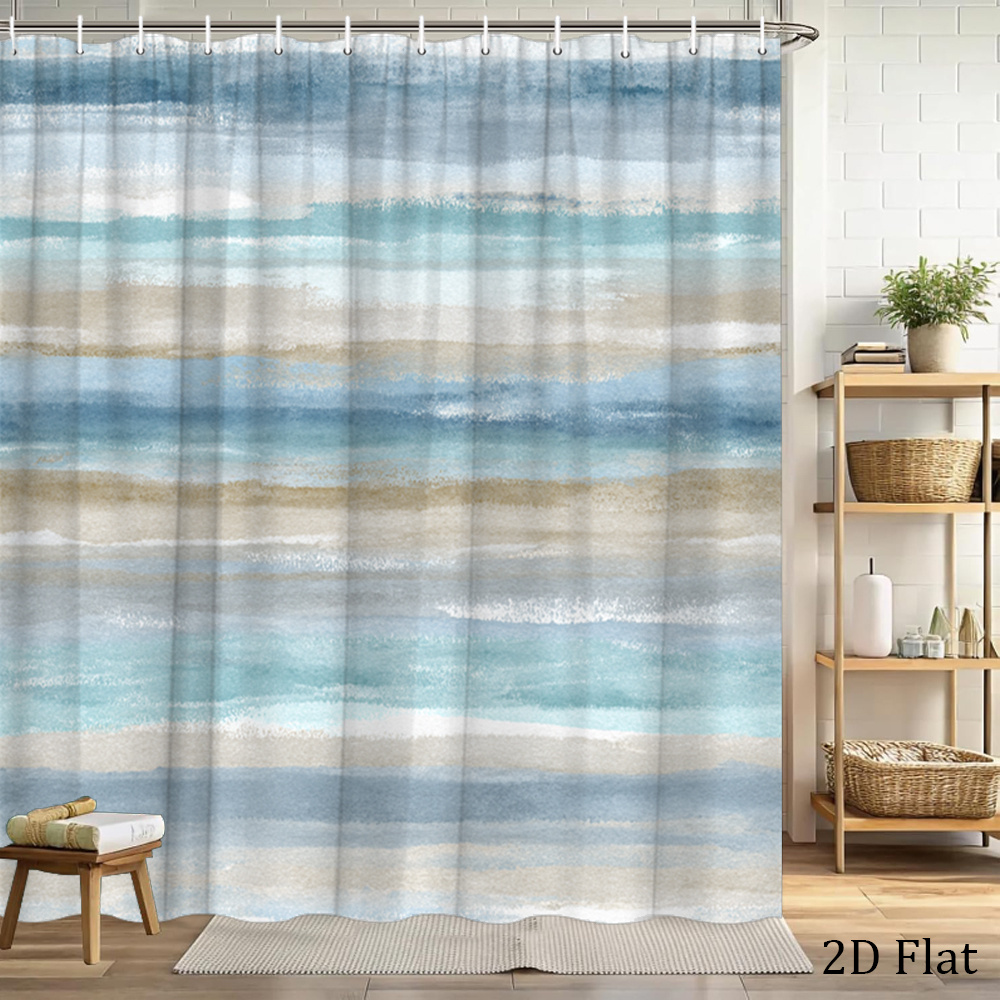 2d flat 2d flat 1pc 2d flat beach themed bath curtain watercolor stripes pattern polyester fabric bathroom decor bathtub partition hanging curtain 70 8x70 8 inch with 12 hooks for a relaxing coastal  