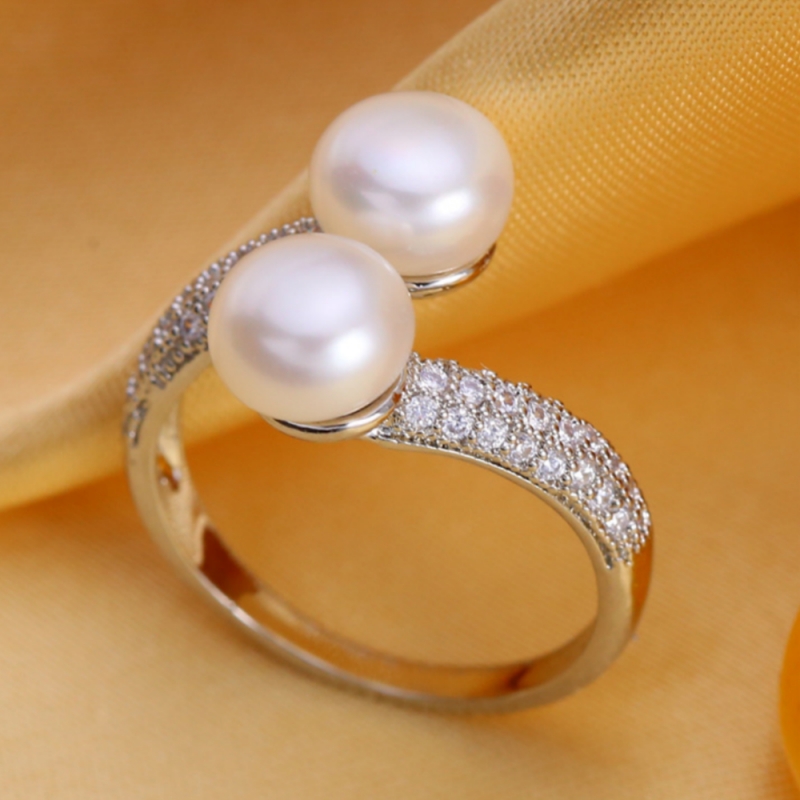Exquisite Adjustable Zirconia & Pearl Open Ring for Women