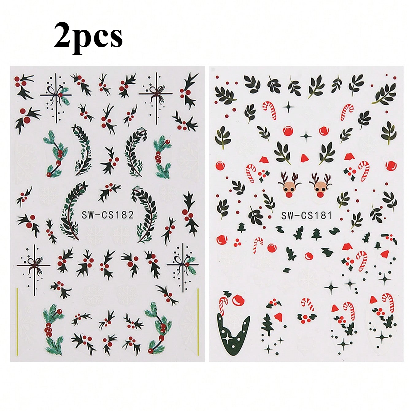 2pcs 3d Christmas Green Wreath Nail Stickers White Snowflakes Self-adhesive Nail Art Stickers Nail Art Decorations Suitable For Festival New Year