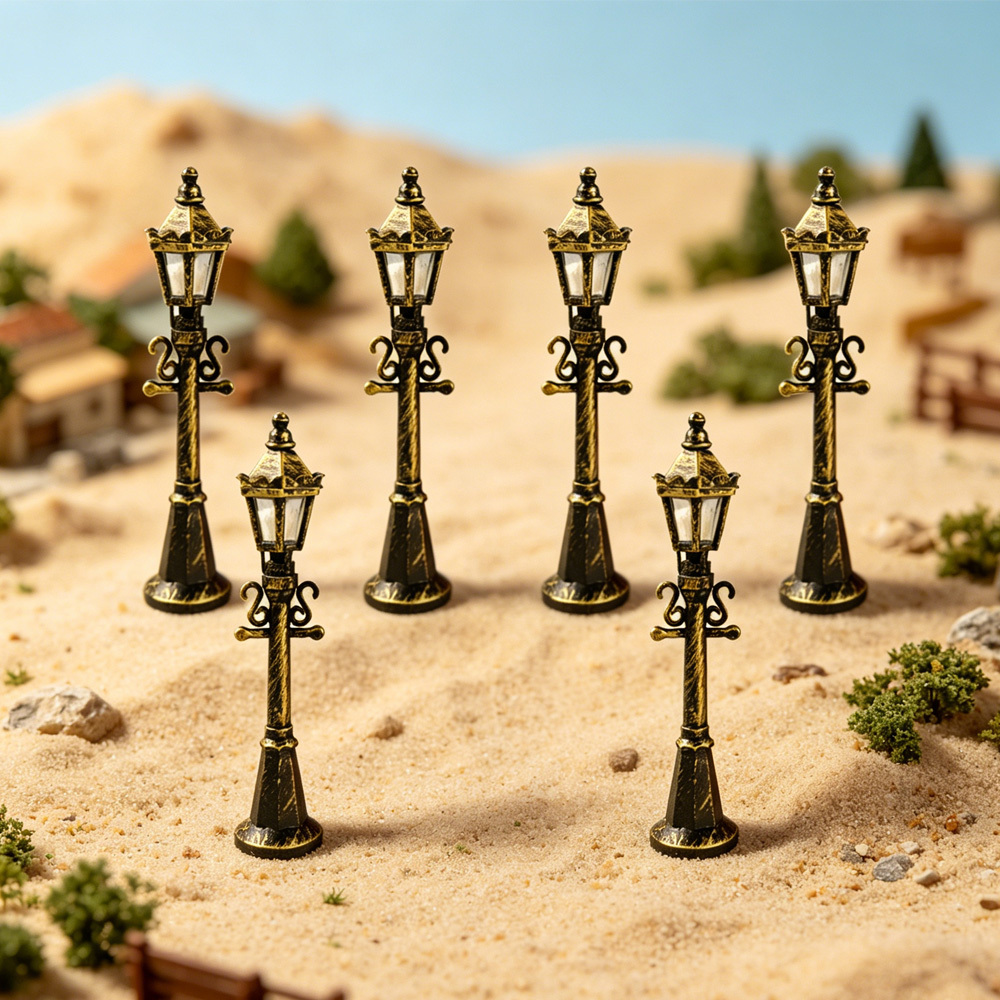 TEMU 6pcs Miniatures Lampadaires Rétro, Ornement de Lampadaire Européen Fonction d'Éclairage, Convient pour la Construction de Scènes de Maquettes de