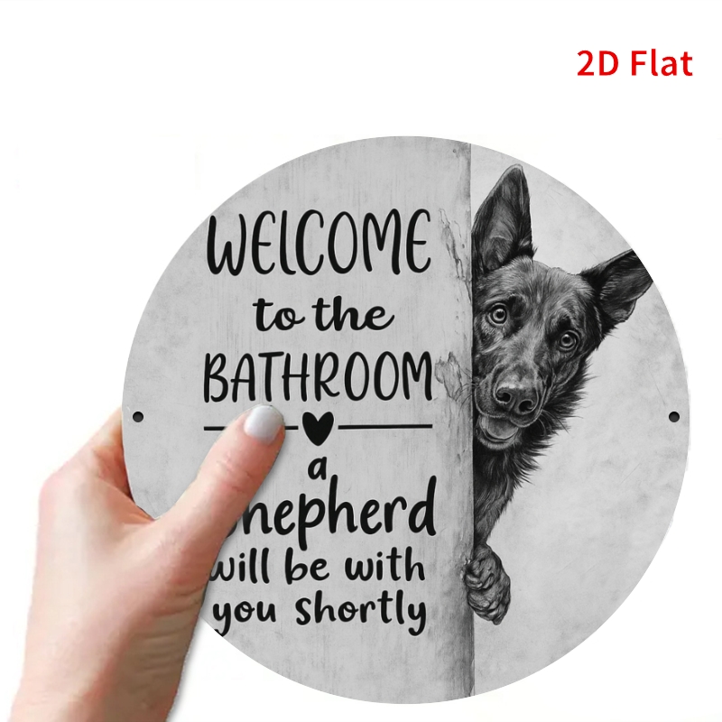 TEMU 2d Flat, Shepherd Dog Welcome Plaque - Metal Bathroom Sign With German Shepherd Puppy Design & "welcome To The Bathroom/shepherd " Text -
