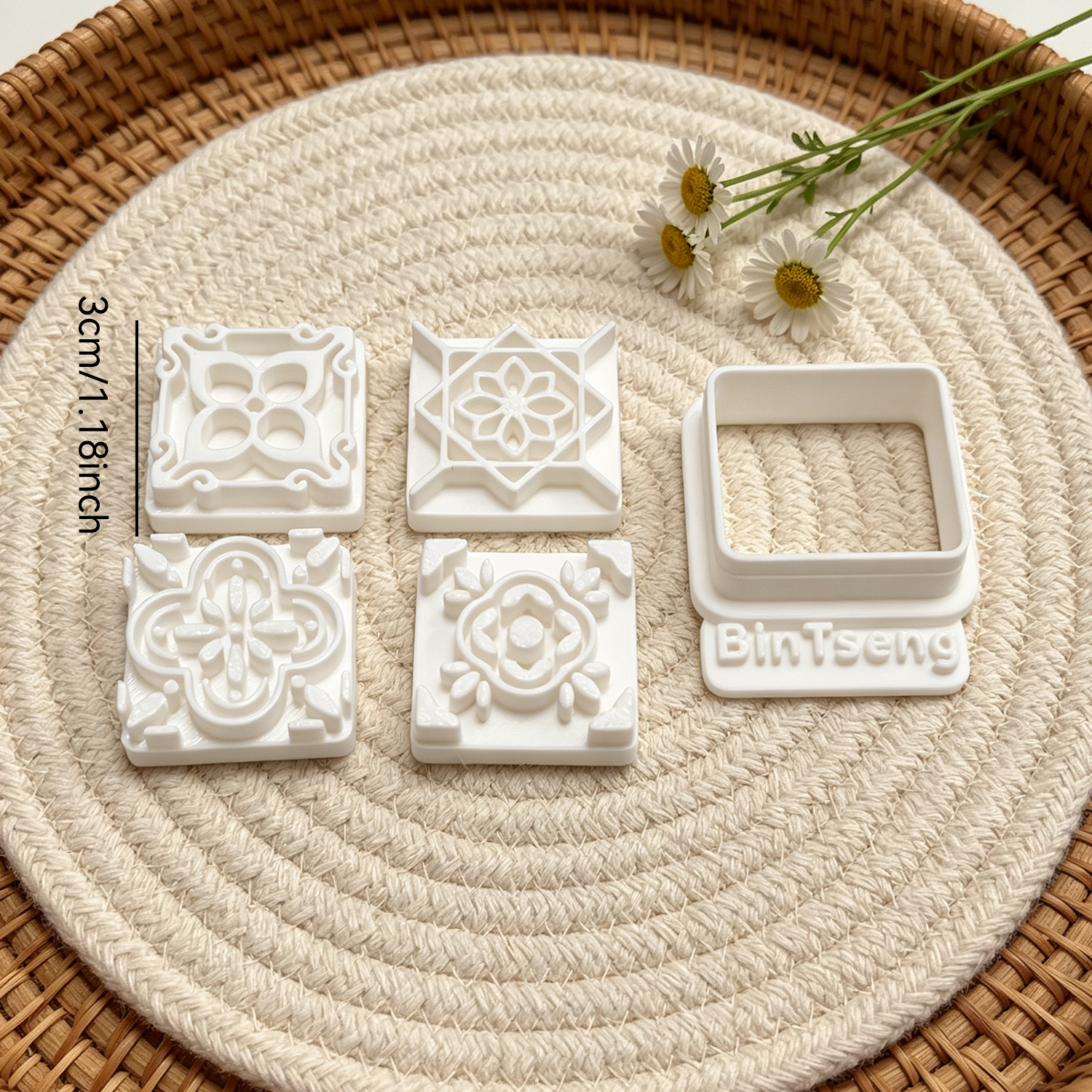 TEMU 6pcs Vintage European Square Tile Polymer Clay Cutters, Boho Floral 3d Tile Clay Mold, Geometric Floral Pattern Clay Molds, Jewelry Making Tools