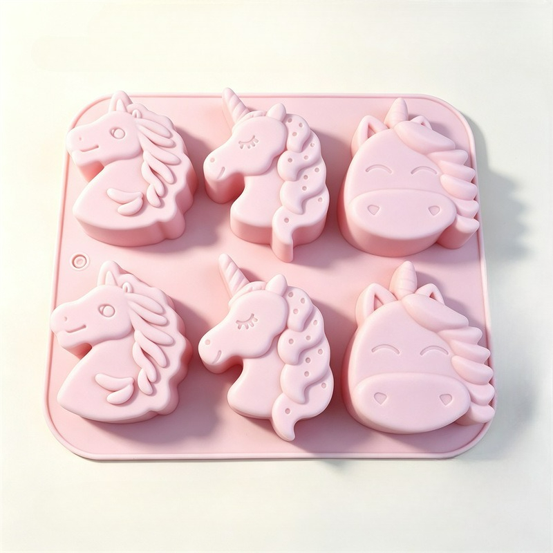 TEMU 1pc Pink 6- Unicorn Silicone Soap Mold, Casting Mold For Soap, Aromatherapy Candles, Decorations, Ornaments, Keychain Pendants And Home Decor