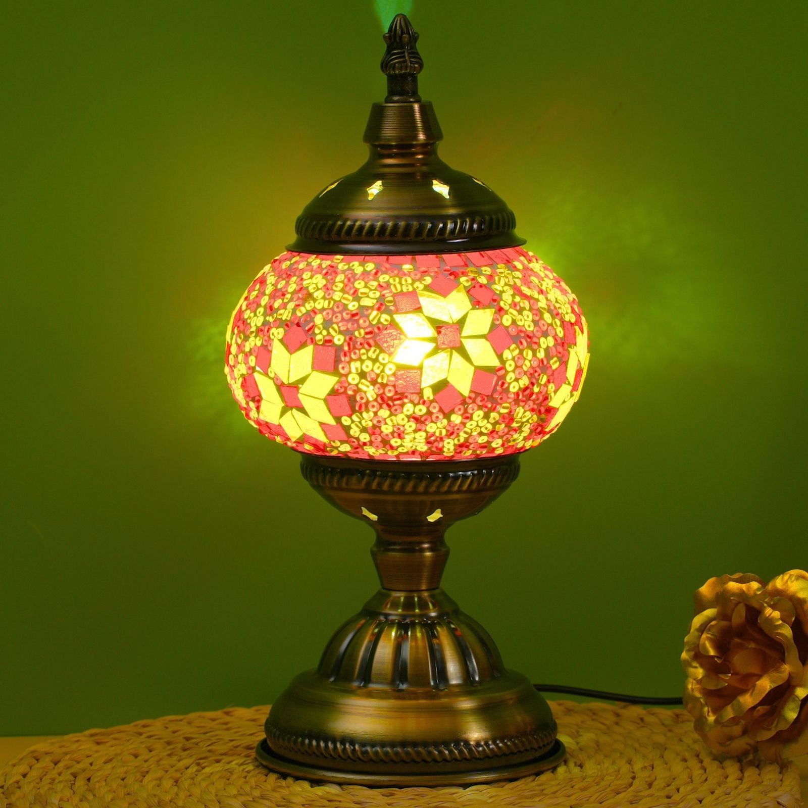 

Bohemian Turkish Table Lamp With Moroccan - Handcrafted Glass Night Light, 3-color Adjustable, Vintage Metal Base For Bedroom & Living Room Decor, Usb Powered, Includes Bulb