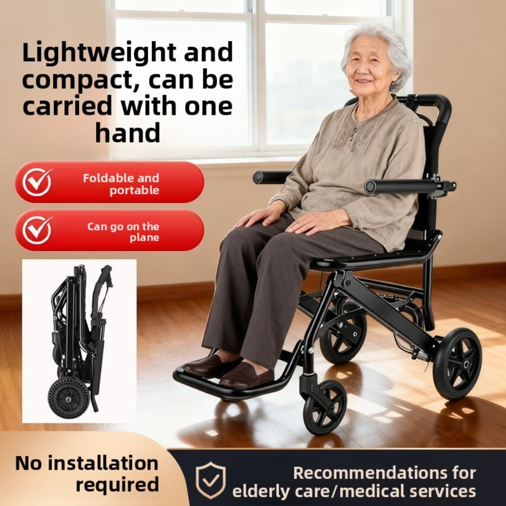 White Frame Foldable Lightweight Wheelchair - Air Travel Compliant (9.5Kg Ultra-Portable) | for Young Adults with Fractures & | Compact Mobility Aid with 120Kg Load Capacity