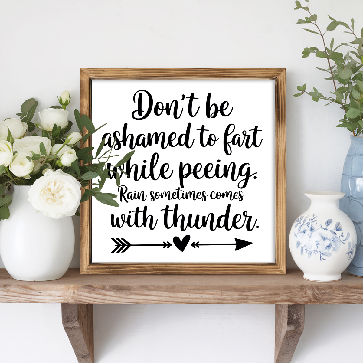 TEMU 1pc Classic Wooden Sign Wall Decor - "don't Be Ashamed To Fart While Peeing; Rain With Thunder" - Humorous Bathroom Decor, Rustic Accent, No
