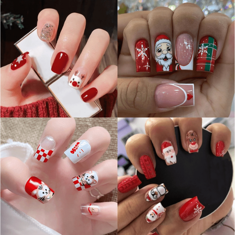 

96pcs (4 ) Mid-length Christmas Press On Nails - Falsenails Snowman , Acrylicnails For