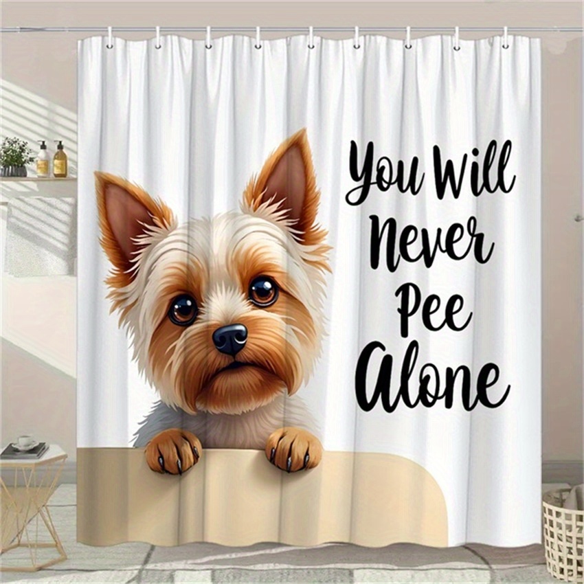 TEMU 1 rideau de douche adorable Yorkshire Terrier - Design "Tu ne jamais pipi ", Grands yeux bruns, 70,8x70,8 pouces avec 12 crochets, Polyester
