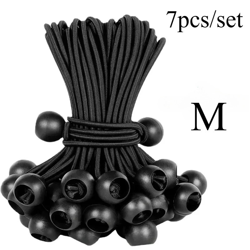 7pcs Durable Bungee Cords With Safety Hooks - Elastic Rope Ends, Suitable For Camping, Boats, And Flagpoles - Versatile Black Canvas Tent Accessories, Campervan Accessories