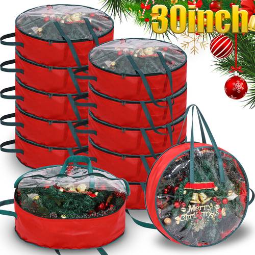 20pcs christmas wreath storage bag clear wreath box storage containers with clear window and handle christmas garland containers for xmas holiday seasonal bags 30inch