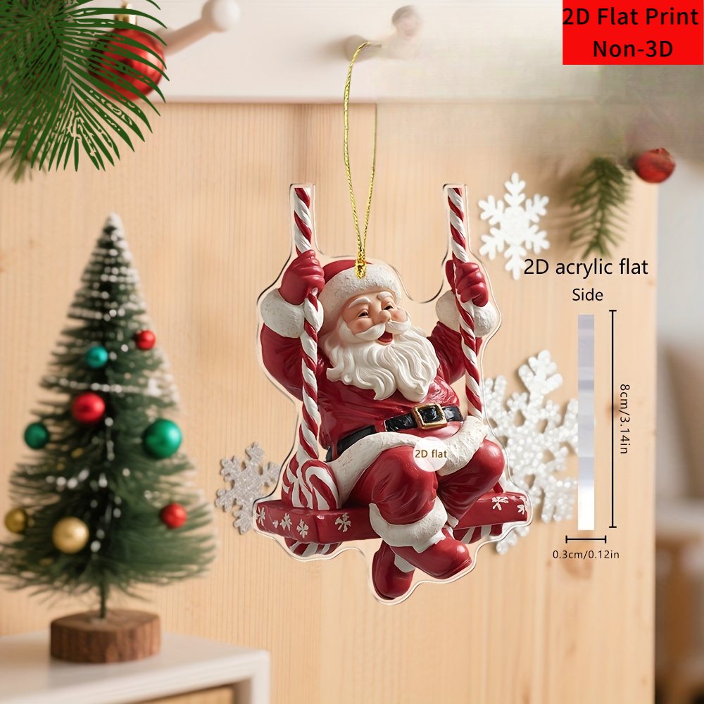 TEMU 2d Flat, 2d Flat Printing Is Not 3d. 1pc. Santa Claus Swing Decoration. Candy Cane-shaped Hooks And Red And White Striped Sled Design. Suitable