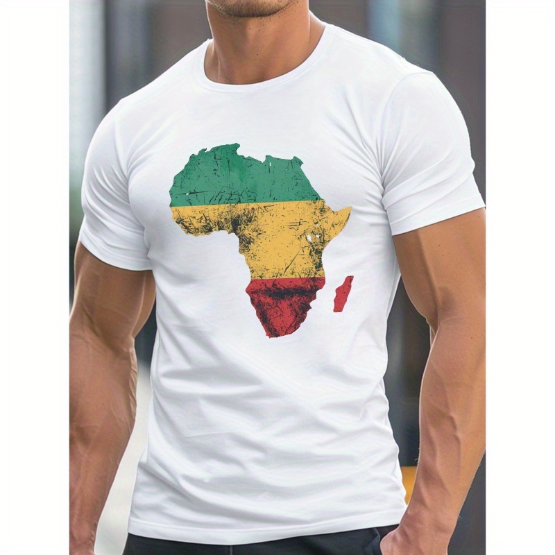 

T-shirt Homme avec de Carte Africaine Usée - Col Rond Décontracté, Manches Courtes, T-shirt en Polyester Respirant pour l'Été