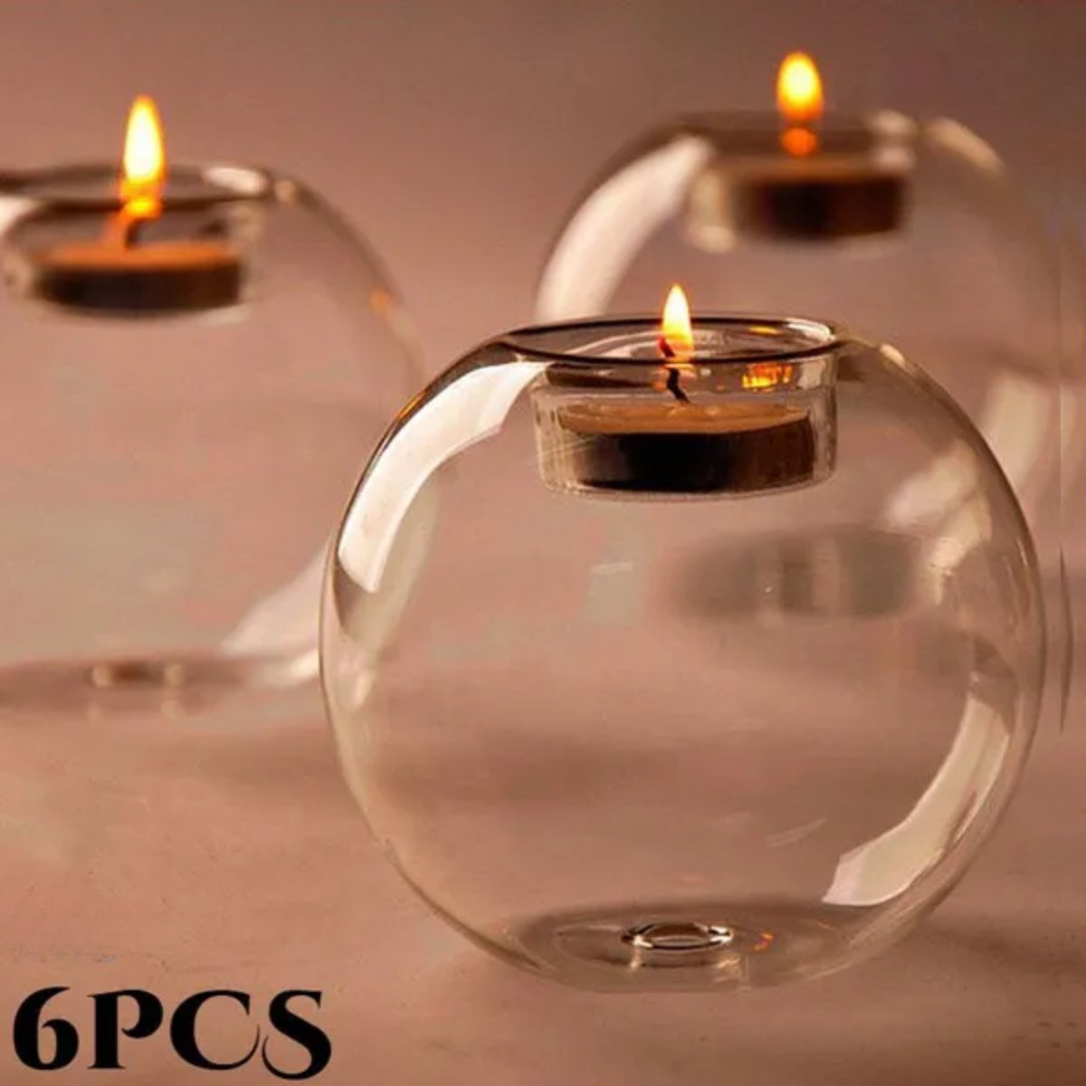 TEMU 6pcs European Glass Candle Holder Xmas Halloween Decor Dining Table Candle Stick Romantic Wedding Bar Party Home Decorations