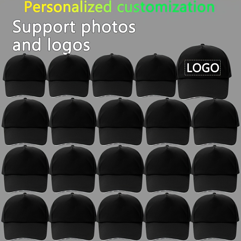 TEMU 20 Custom Baseball Caps - Personalized Printing, Adjustable Shoulder Straps, Lightweight And Breathable Design - Unisex Fashion Hats, Black With