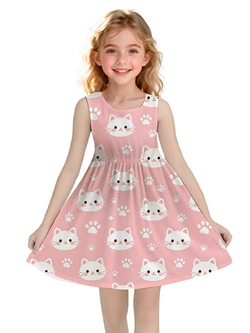 item picture fashion sleeveless dress random print design girls paw print pink comfortable and stylish party essential knit style casual wear fashionable soft comfortable individual cute