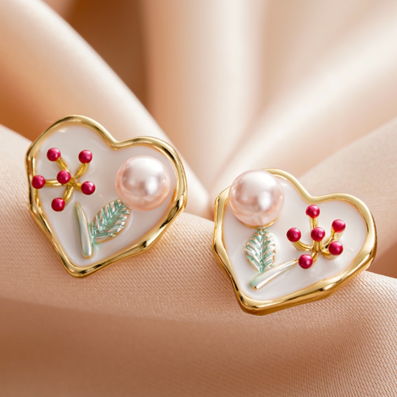 TEMU JOYHERS Pendientes de espiga con de esmalte chapado estilo francés para mujer - Aros retro con hoja adecuados para uso diario, fiestas,