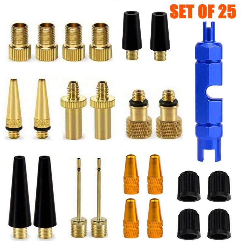 Image of Bicycle Valve Adapter Set, All Bicycle Adapters French Valve, Car Valve Adapter And French Valve Adapter, Air Pump, Ball Needle, Compressor Valve Adapter And Valve Core Removal Wrench (25pcs)