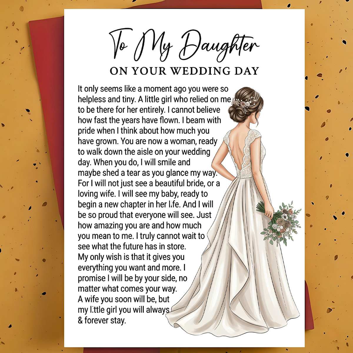 TEMU 1pc Wedding Greeting Card For Daughter, Bride – Bride Bouquet Modern Illustration, Card, With Envelope