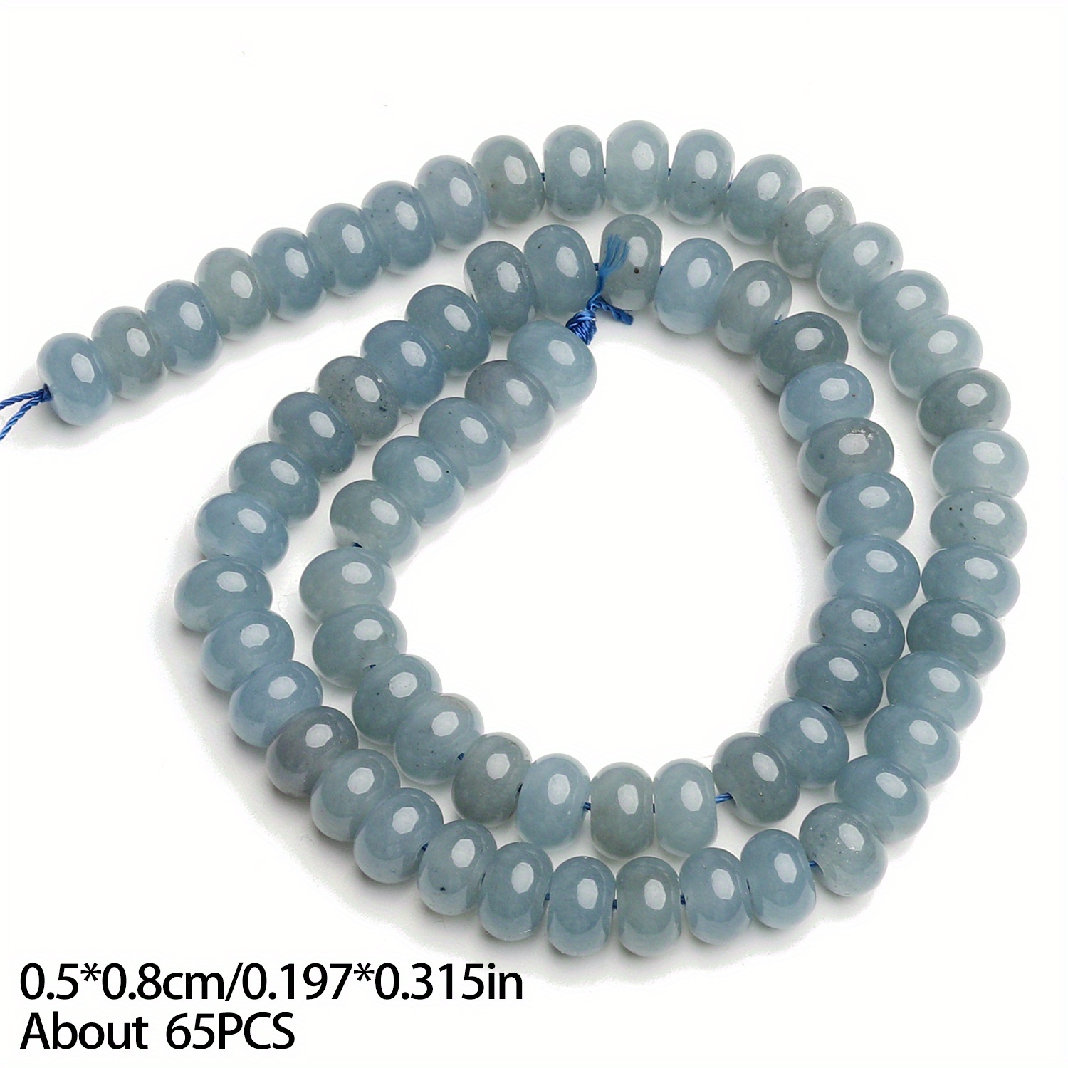 TEMU Perles plates 2D en de calcédoine, 65 pièces de 8x5 mm, couleur gris-bleu, perles libres plates et rondes de roue à calculer pour la fabrication