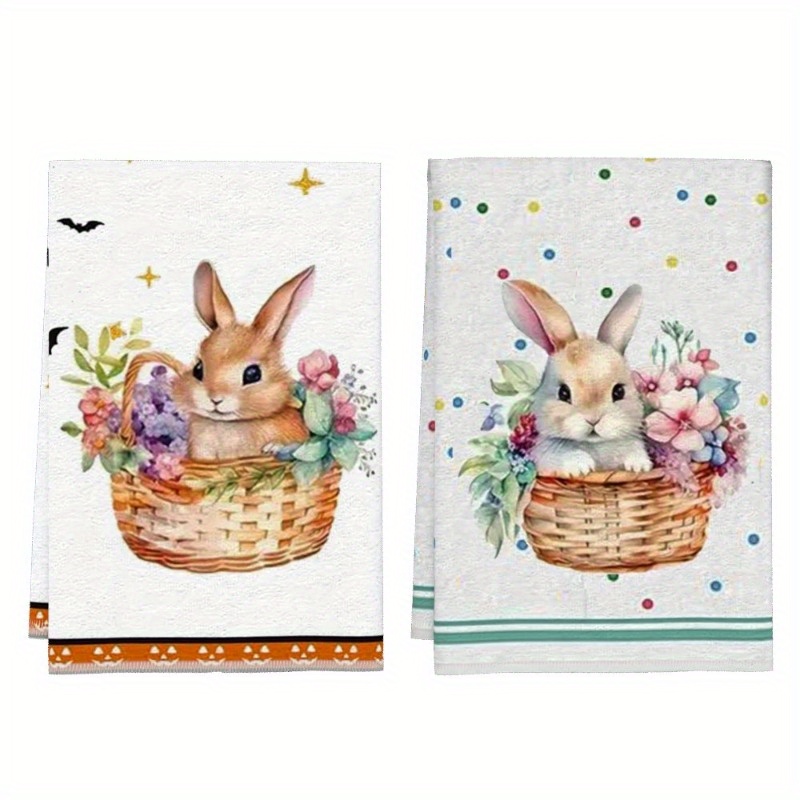 

Easter 2pcs Set Of 18x26 Inch Cute Bunny Kitchen Towels, Decoration And Cleaning, Soft And Absorbent, Ideal For Home Use Including Hand And Face Towels In The Bathroom.