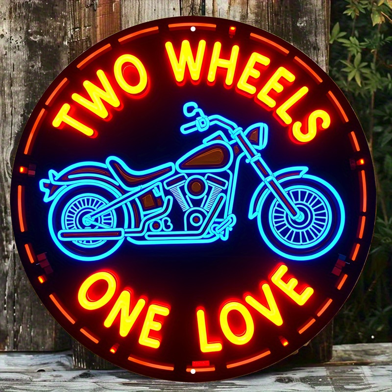 

Vintage Neon Motorcycle Sign - Bright , Rustic , Retro Wall Art For Bar, Cafe, , Backyard Decor, 7.8x7.8 Inch, Text, Metal Sign, Vibrant, Room Decor