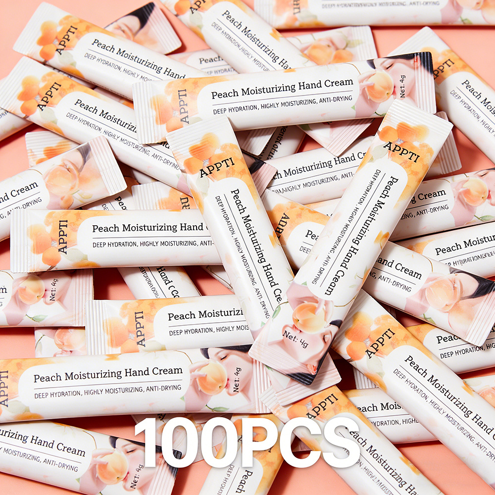 100pcs Bulk Mini Peach Hand Cream Sachets - Suitable For Travel, Party Favors & Gifts, Individually Wrapped 4g Lotion Packs, Moisturizing For Dry Skin Care, Instant Hydration For &, For Skin Types