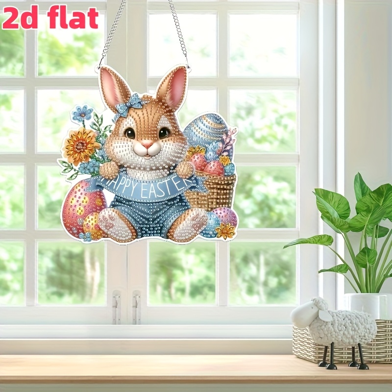 2d Flat Easter Hanging Set For Adults, Special Shaped Diamond Painting Bunny Set, Diamond Gem Art Catcher Painting Pendant Home Decoration, 2d Flat