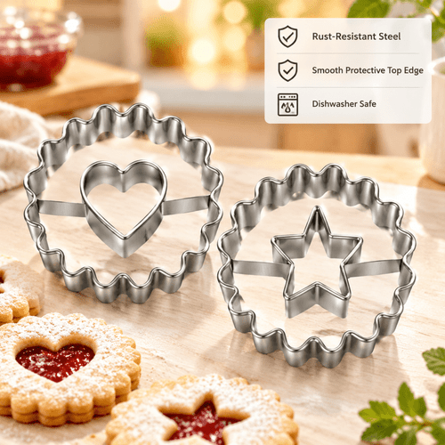 12pcs stainless steel lace sandwich cookie cutter set christmas cookie mold set of 12pcs jam cookie molds suitable for biscuits fondant christmas decoration molds christmas decoration tools holiday winter baking essential cookie molds